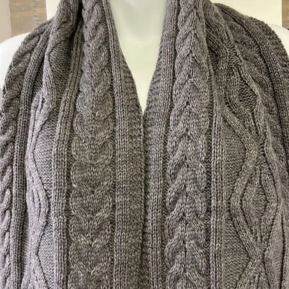 Dark Gray Cable knit Winter Acrylic Scarf- Unisex